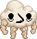 Nim: a cream pixel-art cloud with round black eyes, a sideways nose, and four muscular legs